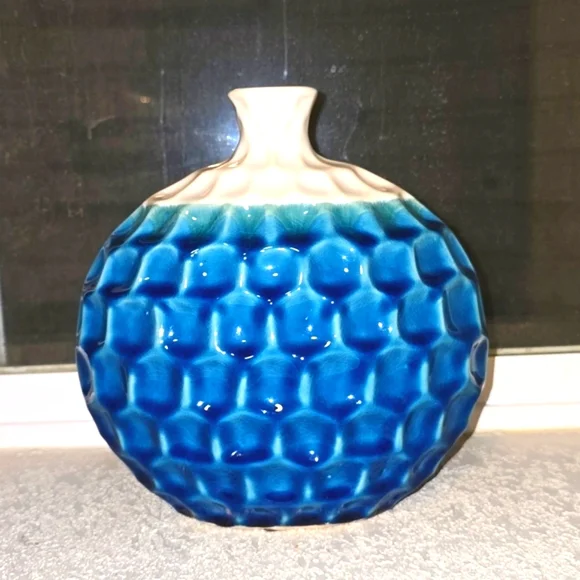 Blue & White Hexagonal Honeycomb Ceramic Vase Textured - Picture 2 of 8
